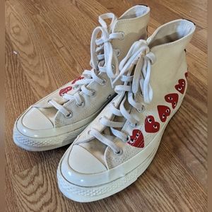 White Converse x Comme Des Garçons Play Collab High Tops